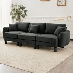 Boucle Fabric 3-seater Sofa Couch With Distinctive Shell-shaped Armrests,Cylindrical Legs Wrapped with Self-fabric,Dark Grey  Color