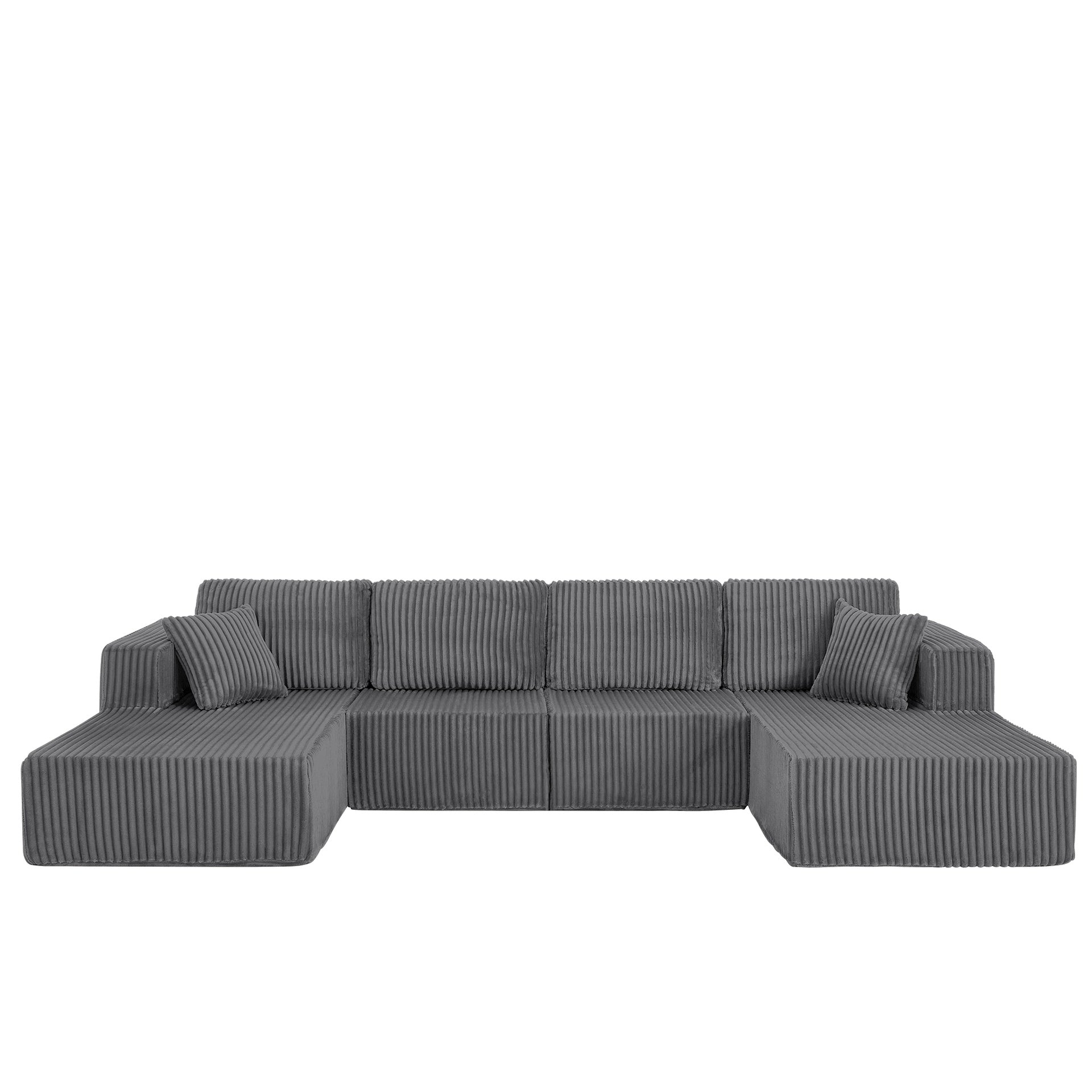 U-Shaped Modular Sectional Sofa [SIZE UPGRADED], Modern Minimalist Corduroy Compressed Sleeper Couch, Extra Spacious Design for Living Room/Bedroom, Comfy Space-Saving Sofa-Dark Gray