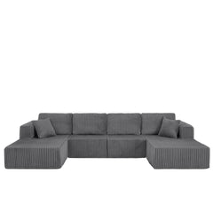 U-Shaped Modular Sectional Sofa [SIZE UPGRADED], Modern Minimalist Corduroy Compressed Sleeper Couch, Extra Spacious Design for Living Room/Bedroom, Comfy Space-Saving Sofa-Dark Gray