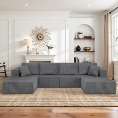 U-Shaped Modular Sectional Sofa [SIZE UPGRADED], Modern Minimalist Corduroy Compressed Sleeper Couch, Extra Spacious Design for Living Room/Bedroom, Comfy Space-Saving Sofa-Dark Gray