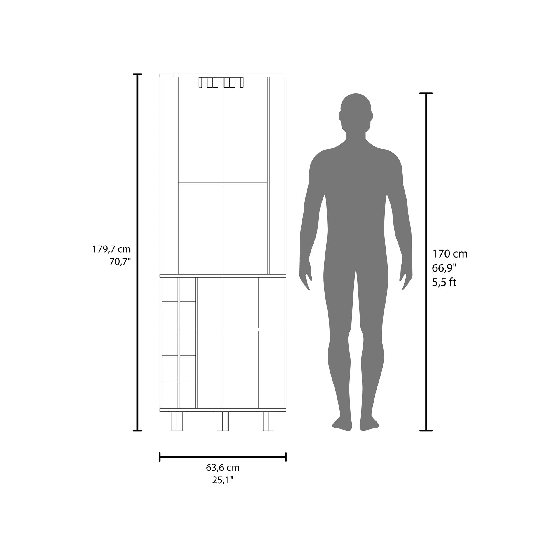 Kaia 70" Tall Corner Bar Cabinet With Four Shelves, Ten Wine Bottle Cubbies and Stemware in Black Wengue