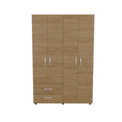 Ankora Armoire with 4 Doors, 2 Drawers, And 2 Hanging Rod, Storage Cabinet for Living Room, Bedroom, or Entryway, Natural Oak