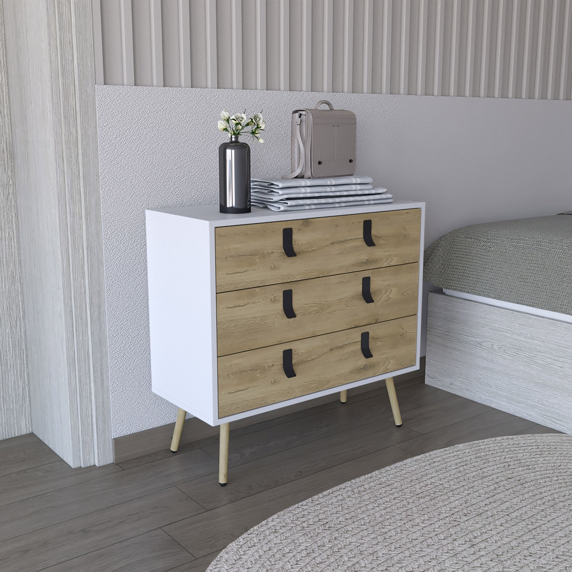 Huna Dresser, Modern 3-Drawer Unit with Handles