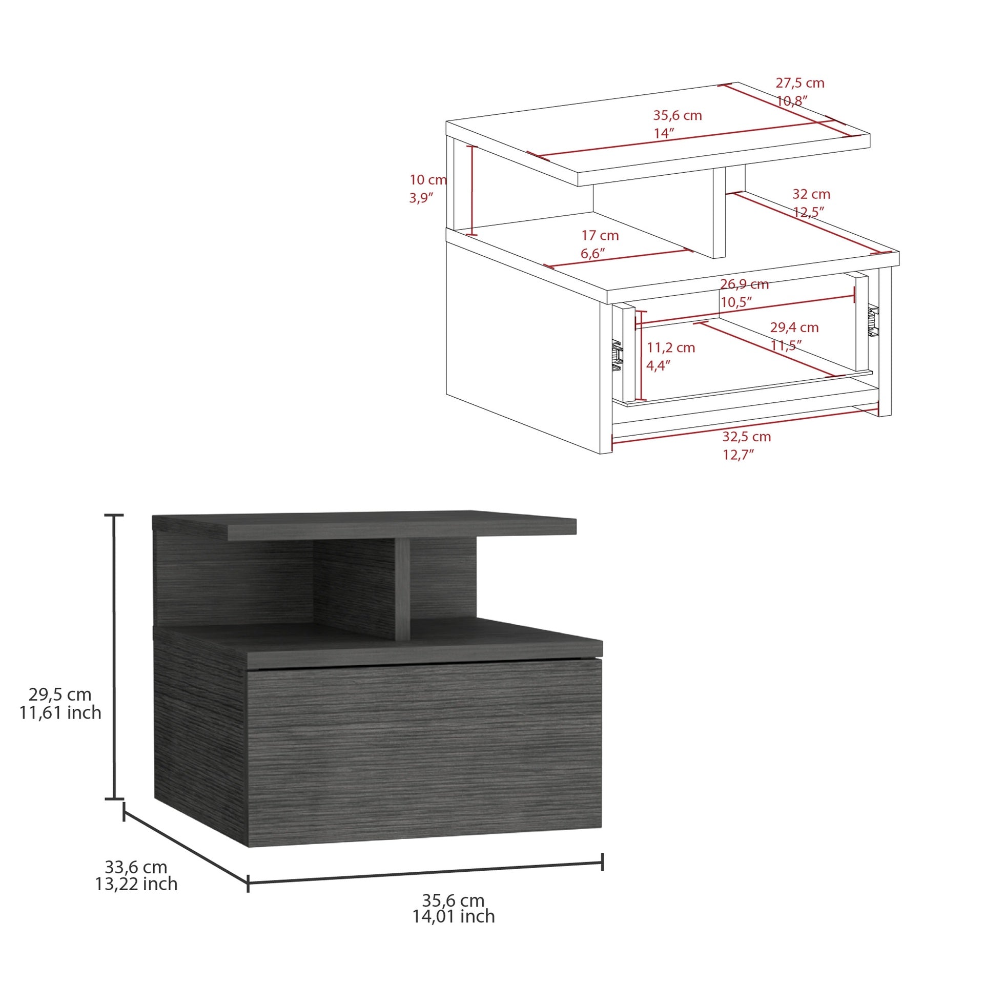 Adele Floating Nightstand with Drawer and Open Storage Shelves