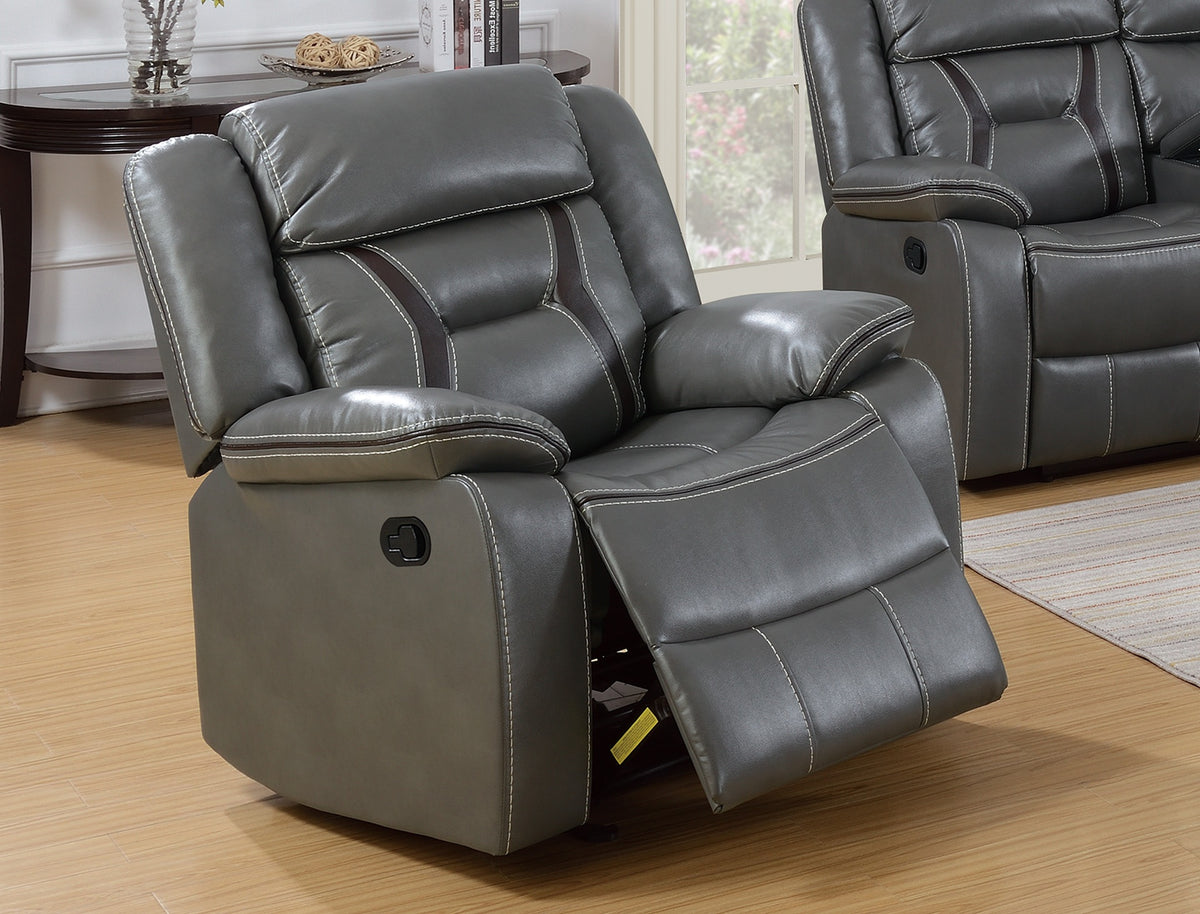 Single Power Recliner 1pc Pillow Arms And Headrest Leatherette Upholstered Modern Gray Finish Primary Living Room Furniture
