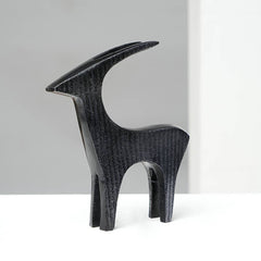 Black Ribbed Deer Sculpture Aluminum Table Décor, 7X1.5X7"