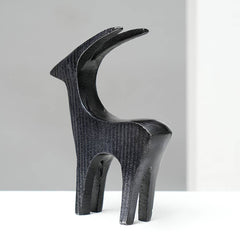Black Ribbed Deer Sculpture Aluminum Table Décor, 7X1.5X7"