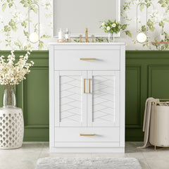 24" Bathroom Vanity with Integrated Ceramic Sink, Bathroom Cabinet with 2 Doors, 1 Tip-out Drawer, Single Sink Bathroom Vanity for Small and Medium Restroom, White