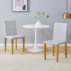 Set of 2 Light Gray PU Dining Chairs: 35.4" High, 18.5" Ergonomic Backrest, 17"×16" Sponge Seat, Perfect for Dining Room, Home Office & Living Space, Stylish & Comfortable.Golden Metal Leg.