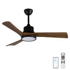 42-Inch Ceiling Fan with Light, Solid Wood Blades, 2 Downrods for Sloped Ceiling ≤15°, Quiet Reversible DC Motor, APP & Remote Control, 6 Speeds, Timer, Dimmable Full-Spectrum LED, for Bedroom