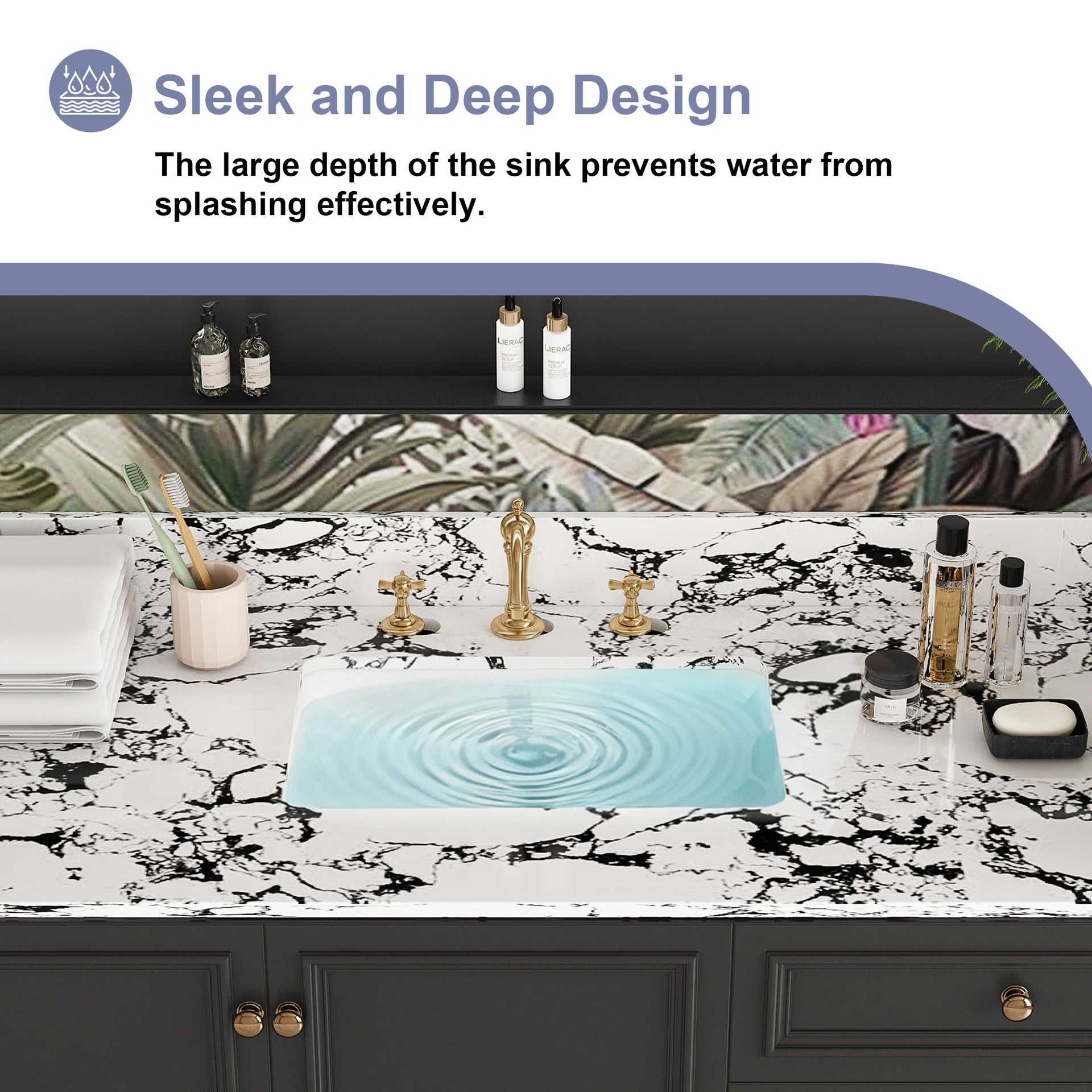 49"x22" Bathroom Vanity Top, with Undermount Ceramic Sink and Backsplash, artificial marble Bathroom Vanity Top with 3 Faucet Holes, New Carrara white and black (Only Bathroom Vanity Top)