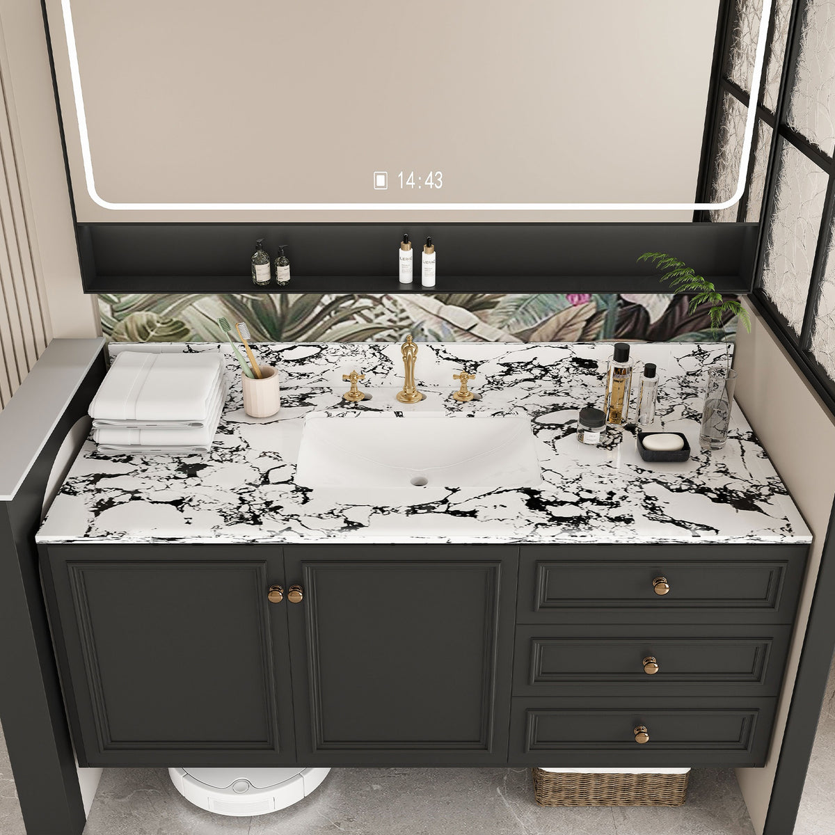 49"x22" Bathroom Vanity Top, with Undermount Ceramic Sink and Backsplash, artificial marble Bathroom Vanity Top with 3 Faucet Holes, New Carrara white and black (Only Bathroom Vanity Top)