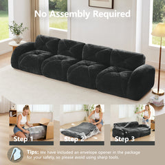 140''Soft Velvet  Fabric,Boneless Sofa With Tufted,32D High Density Sponge,Ergonomic Design Bottom,No Assembly Required,Bottom Anti-Slip Design,For Living Rooms,Home Theater,Black