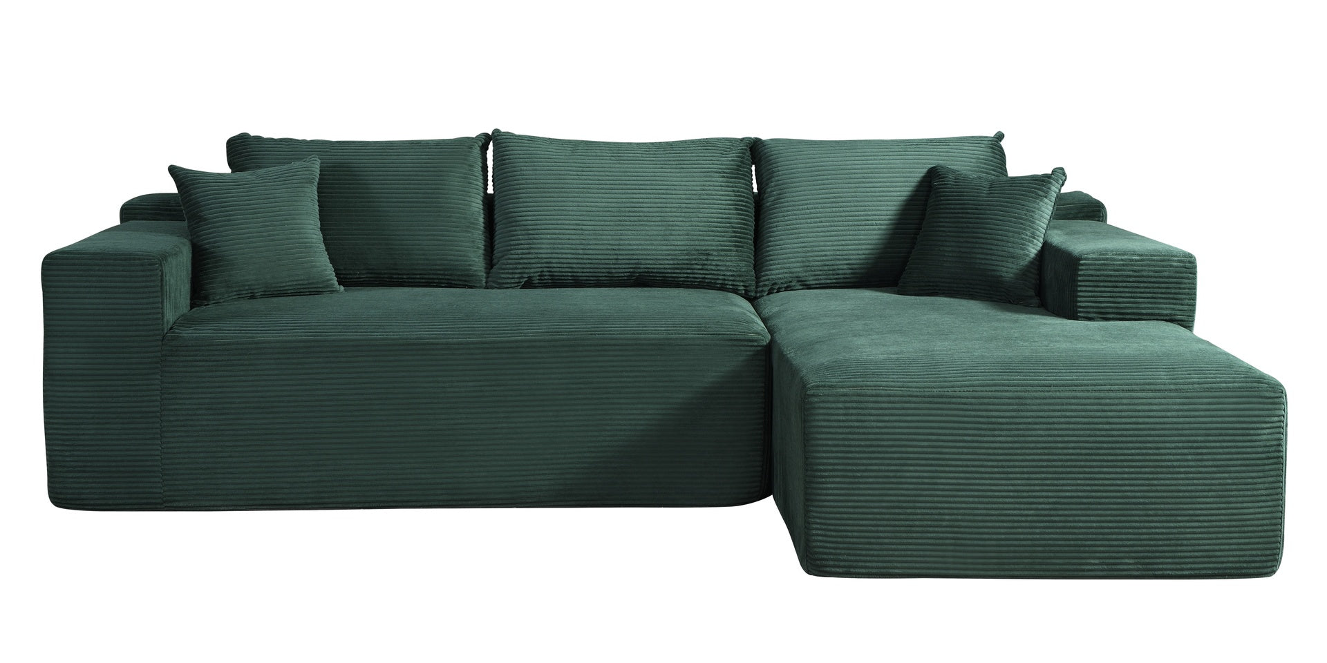 2-Piece Convertible Corduroy L-Shaped Sofa in a Box with Pillows, 3-Seater Modular Sectional Couch, Compressed Living Room Furniture, Dark Green (Right Facing)