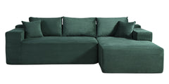 2-Piece Convertible Corduroy L-Shaped Sofa in a Box with Pillows, 3-Seater Modular Sectional Couch, Compressed Living Room Furniture, Dark Green (Right Facing)
