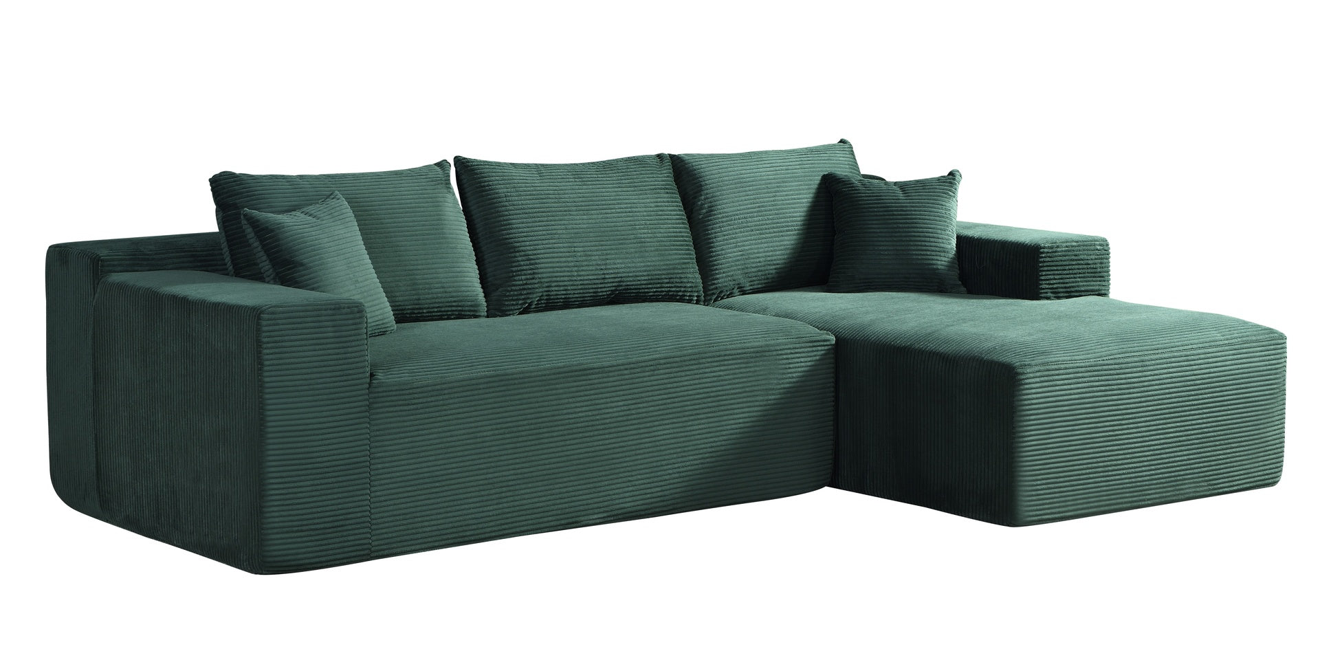2-Piece Convertible Corduroy L-Shaped Sofa in a Box with Pillows, 3-Seater Modular Sectional Couch, Compressed Living Room Furniture, Dark Green (Right Facing)