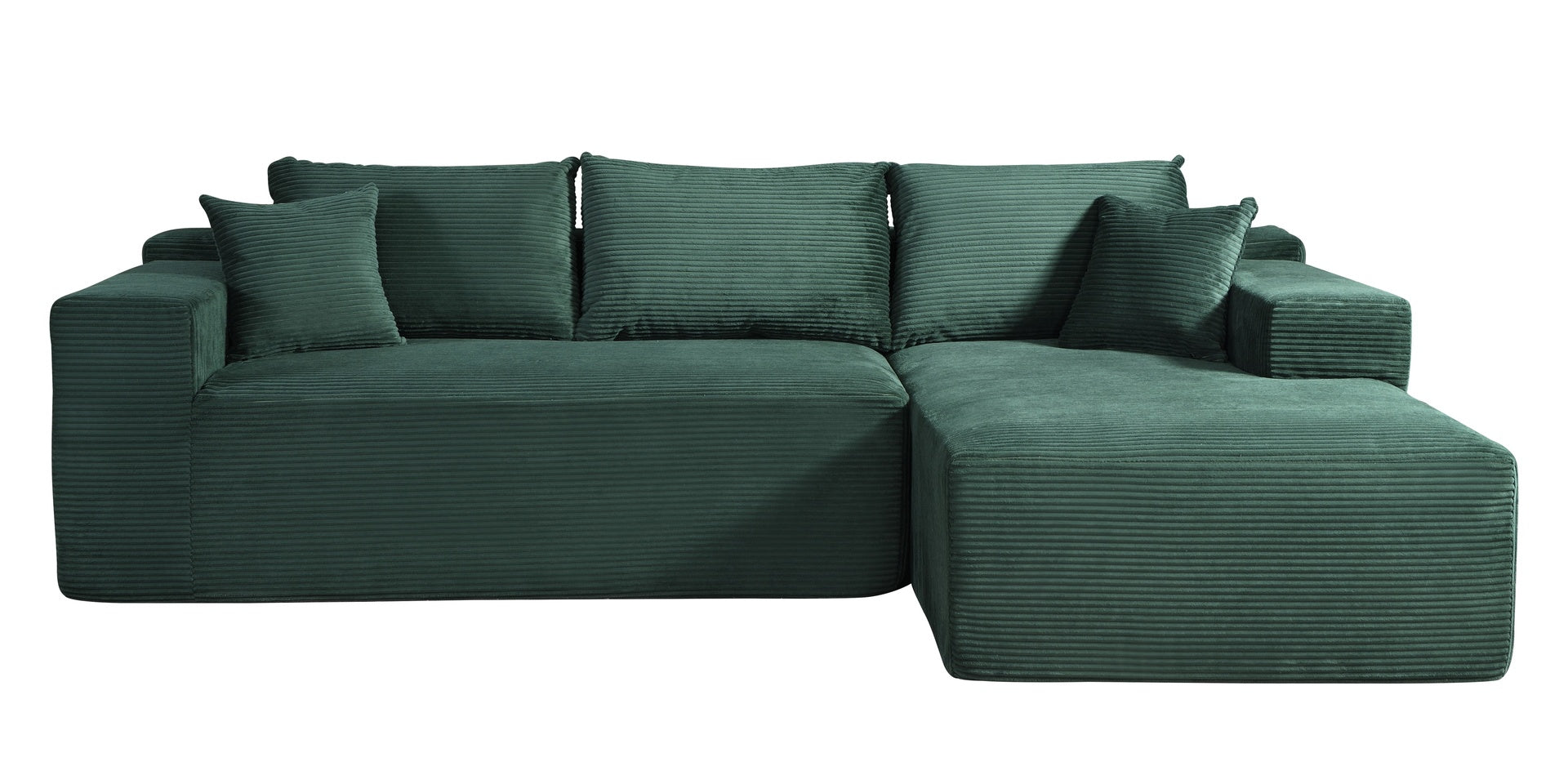 2-Piece Convertible Corduroy L-Shaped Sofa in a Box with Pillows, 3-Seater Modular Sectional Couch, Compressed Living Room Furniture, Dark Green (Right Facing)