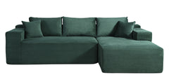 2-Piece Convertible Corduroy L-Shaped Sofa in a Box with Pillows, 3-Seater Modular Sectional Couch, Compressed Living Room Furniture, Dark Green (Right Facing)