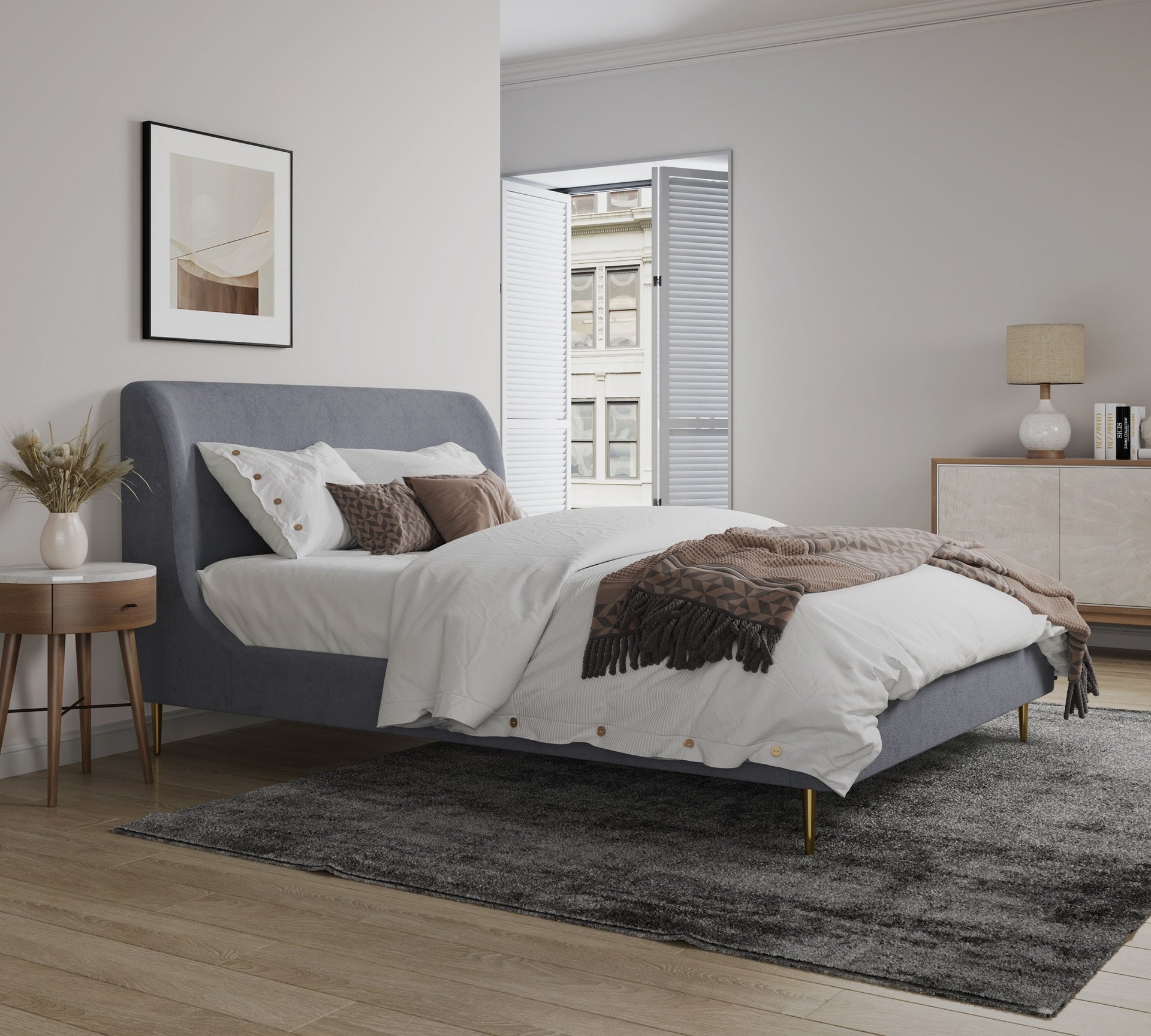 Queen Bed in Gray and Gold