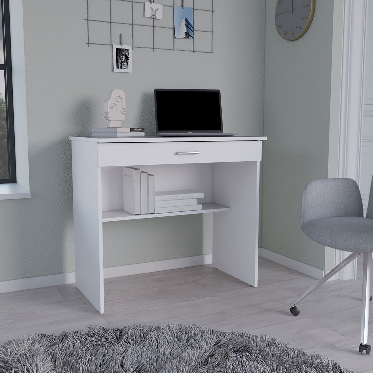 Montana Storage Desk, Spacious Stylish with Drawer and Shelf, White