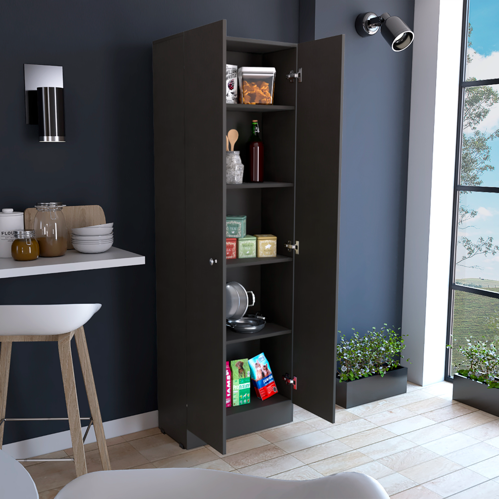 Multistorage Cabinet 71" H, Two Doors, Five Internal Shelves, Black