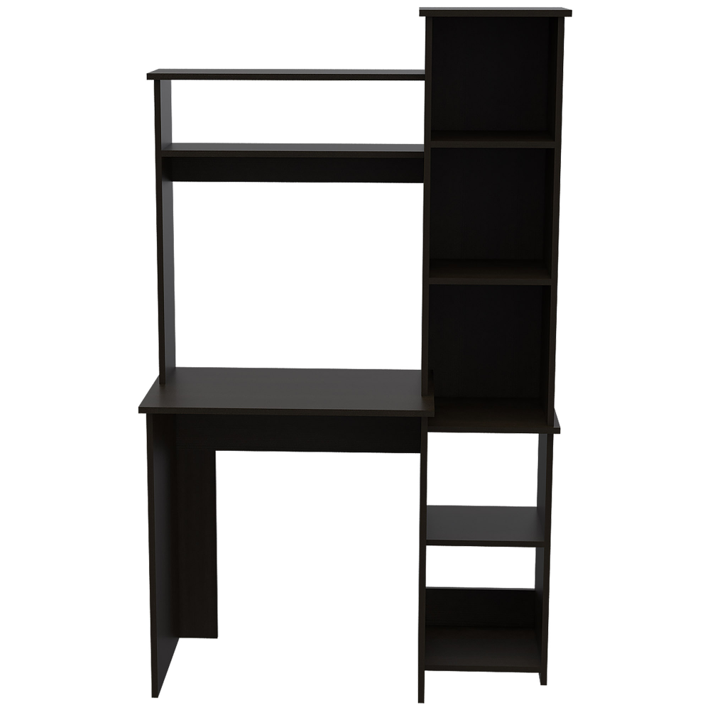 Desk, Five Shelves, Two Superior Shelves, Black