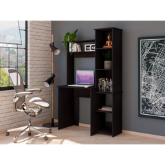 Desk, Five Shelves, Two Superior Shelves, Black
