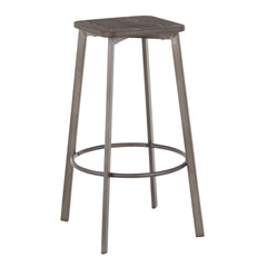 Clara Industrial Square Barstool in Antique Metal and Espresso Wood-Pressed Grain Bamboo by LumiSource - Set of 2