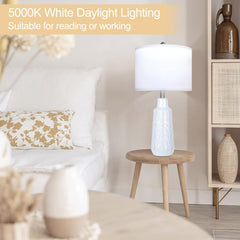 Set of 2 Table Lamps with 3 Color Temperature, 25.5" Tall Farmhouse Ceramic Lamp with Vase Design Nightstand Lamp White Fabric Shade for Living Room Bedroom Home Office