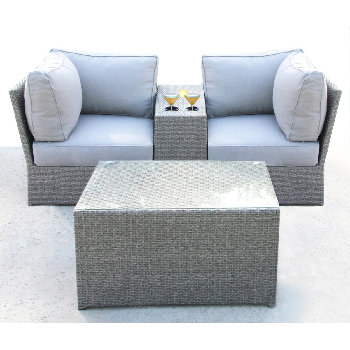 Fully Assembled All-Weather Wicker 2-Person Sectional Seating Group with Cushions