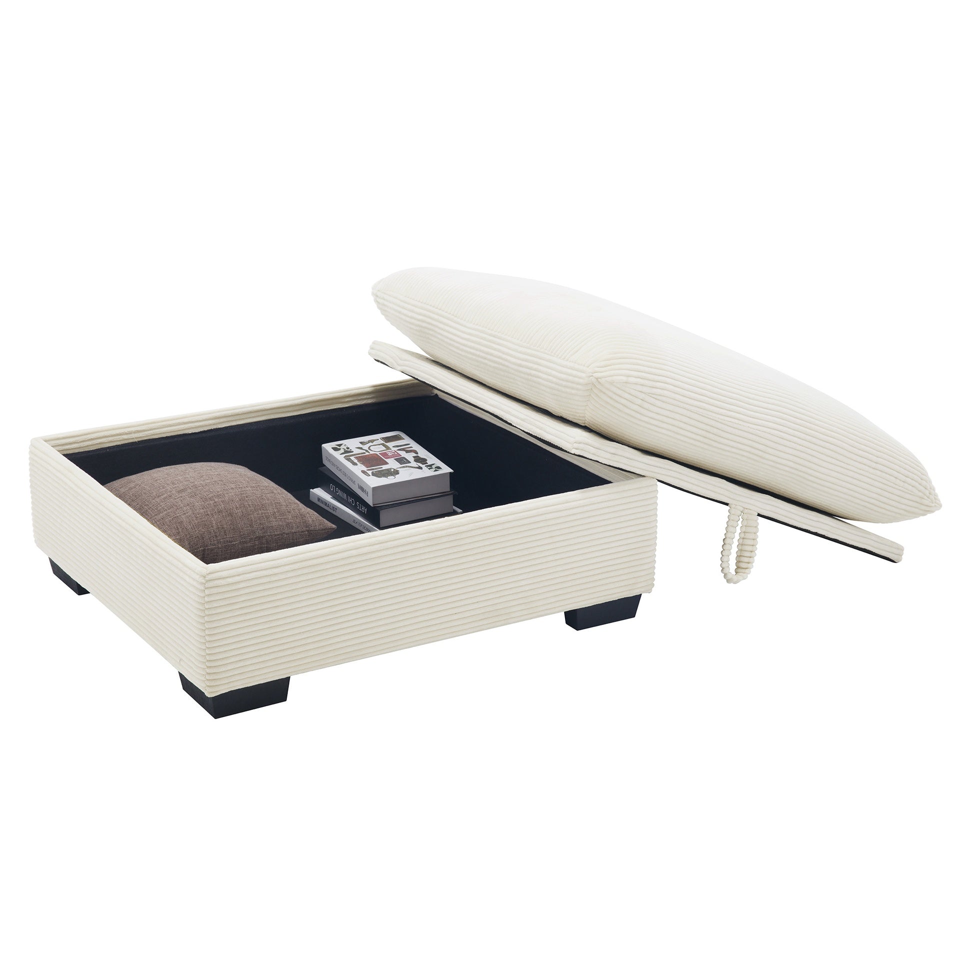 Corduroy Fabric Ottomans Footrest to Combine with 2 Seater Sofa, 3 Seater Sofa and 4 Seater Sofa, Beige Corduroy