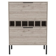 Lyrata Bar Cabinet,  Six Built-in Wine Rack, Double Door -Light Gray