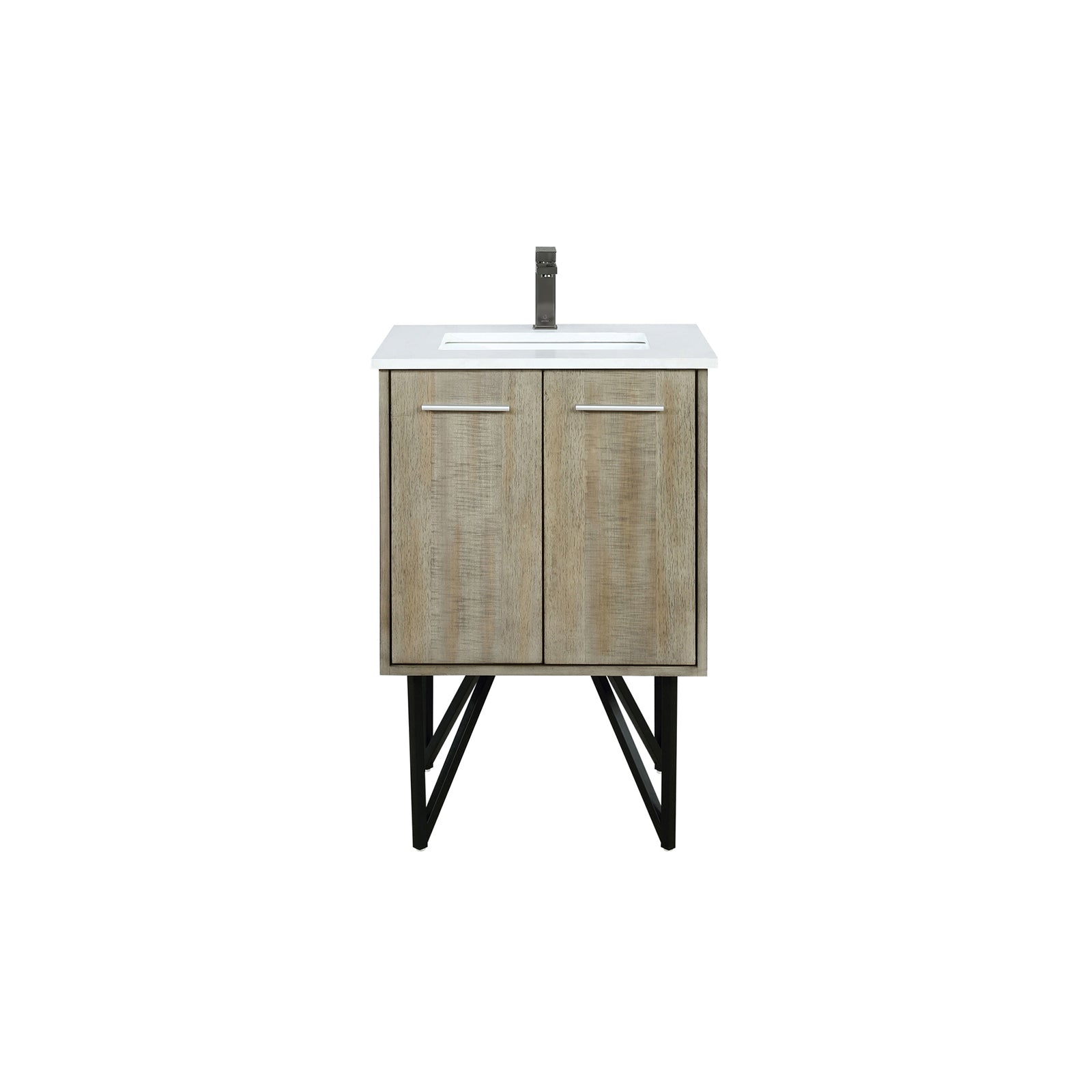 Rustic Acacia Bath Vanity 24 in. W x 20 in. D, Cultured Marble Top and Gun Metal Faucet Set