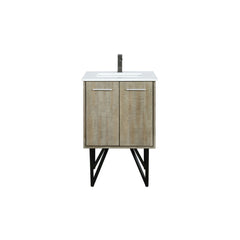 Rustic Acacia Bath Vanity 24 in. W x 20 in. D, Cultured Marble Top and Gun Metal Faucet Set