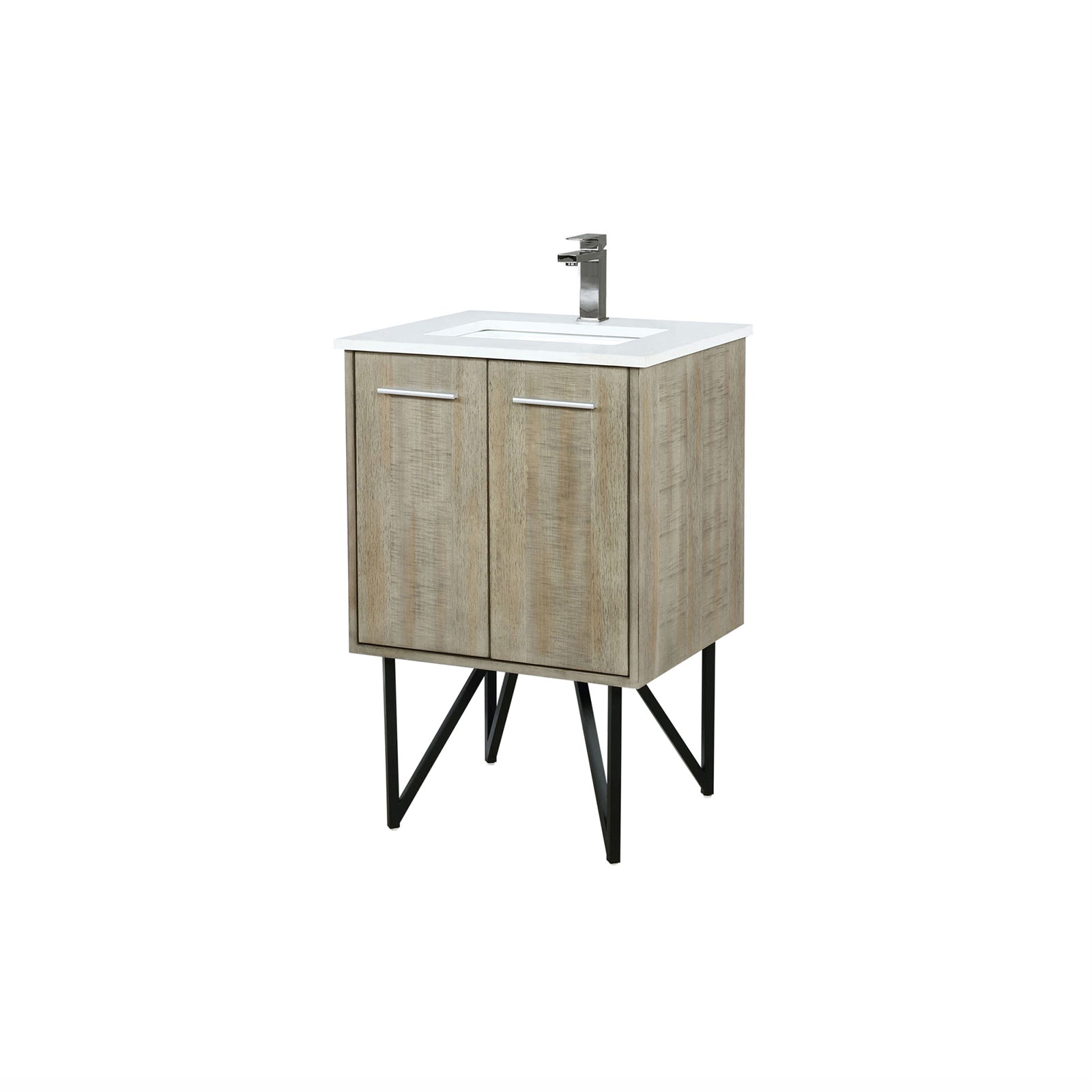 Rustic Acacia Bath Vanity 24 in. W x 20 in. D, Cultured Marble Top and Gun Metal Faucet Set