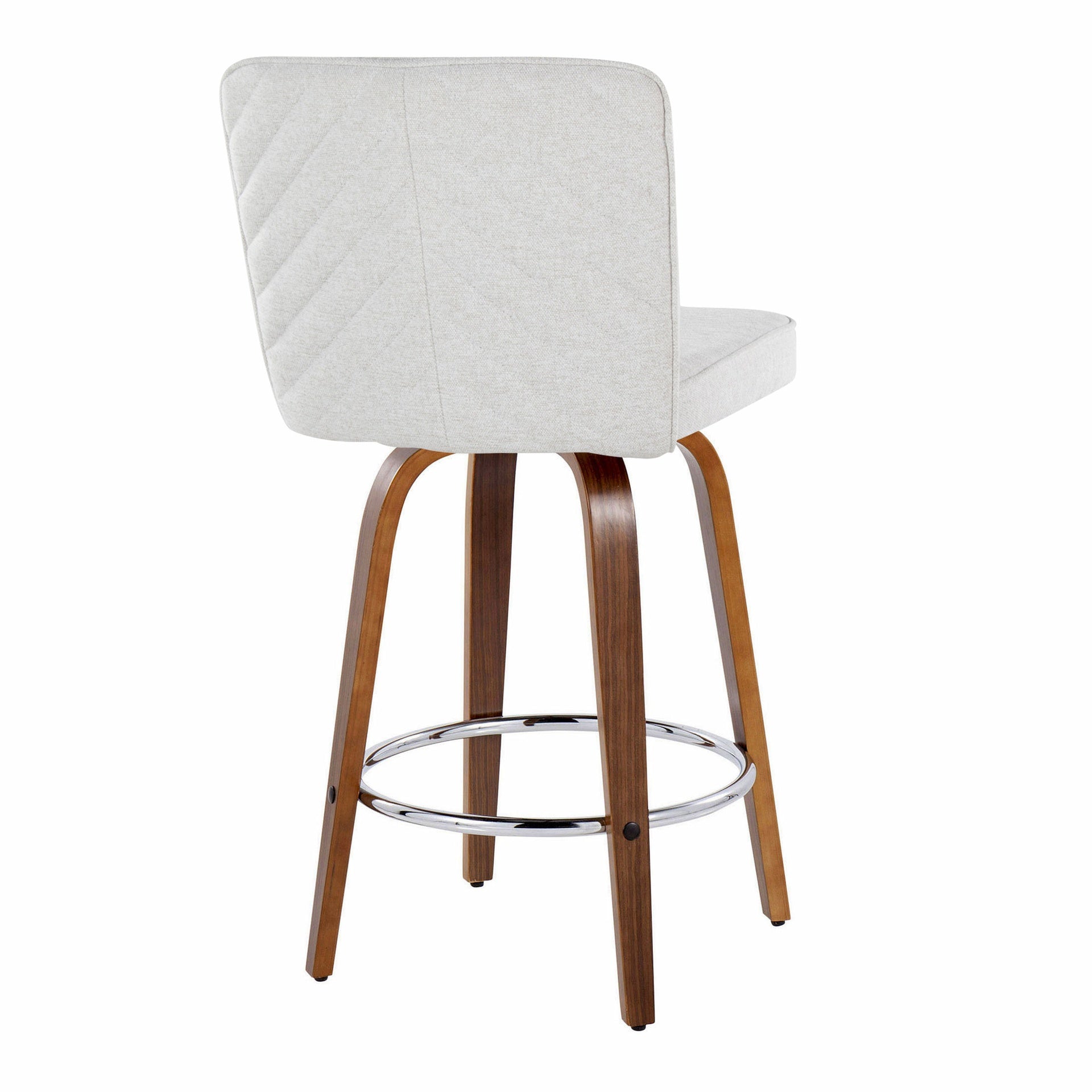 Henry 26" Contemporary Fixed-Height Counter Stool with Swivel in Walnut Wood and White Fabric with Round Chrome Footrest by LumiSource - Set of 2