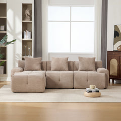 104.3" 4-Piece L Shaped Upholstered Modular Sectional Sofa, Oversized 3-Seater Boneless Convertible Cloud Tufted Couch Set with Deep Seat & Movable Ottoman 3 Pillows for Living Room,No Assembly, Taupe