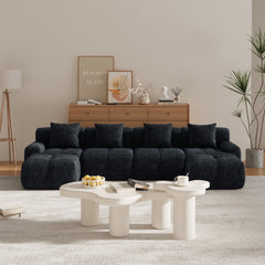 135.4" 6-Piece U-Shaped Sleeper Modular Sectional Sofa Bed Chaise Oversized 4-Seater Boneless Convertible Block Cloud Tufted Floor Corner Couch Set with 2 Ottomans & 4 Pillows for Living Room,Charcoal