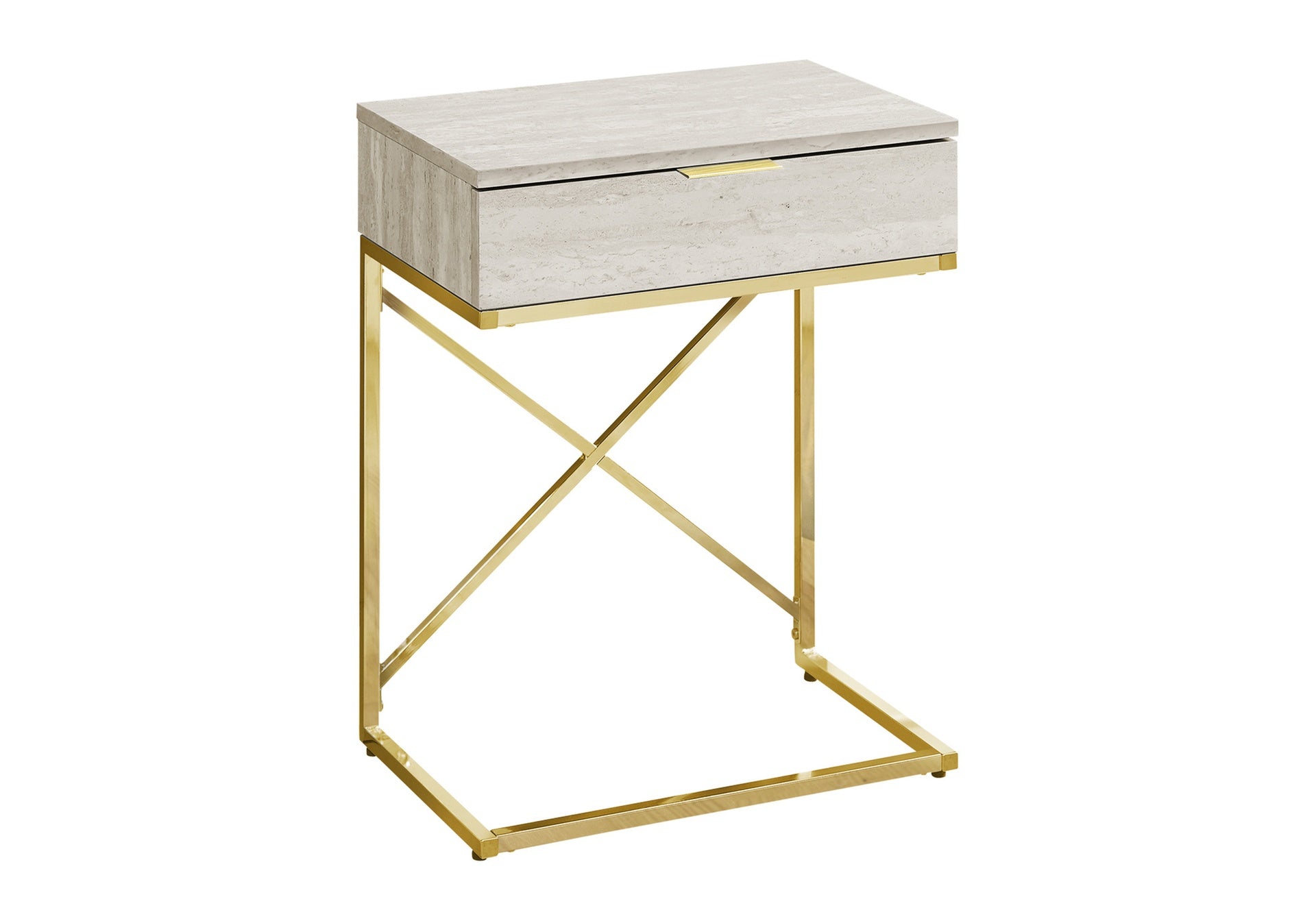 Accent Table, Side, End, Nightstand, Lamp, Storage Drawer, Living Room, Bedroom, Beige Marble Look Laminate, Gold Metal, Contemporary, Modern