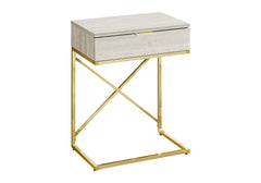 Accent Table, Side, End, Nightstand, Lamp, Storage Drawer, Living Room, Bedroom, Beige Marble Look Laminate, Gold Metal, Contemporary, Modern