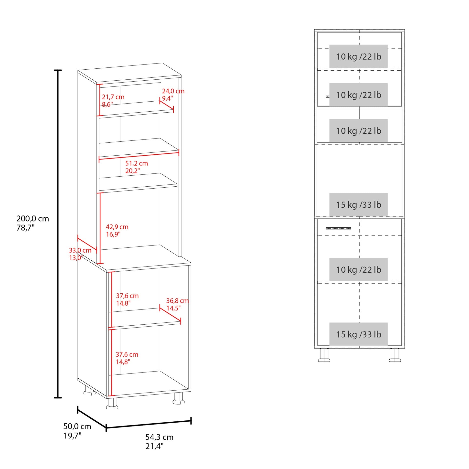 FM FURNITURE Buckeye Kitchen Pantry with Open Storage and 2 Doors,  White