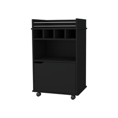 FM FURNITURE Crozier Bart Cart, with 1 shelf, 1 door and four built-in wine rack,black