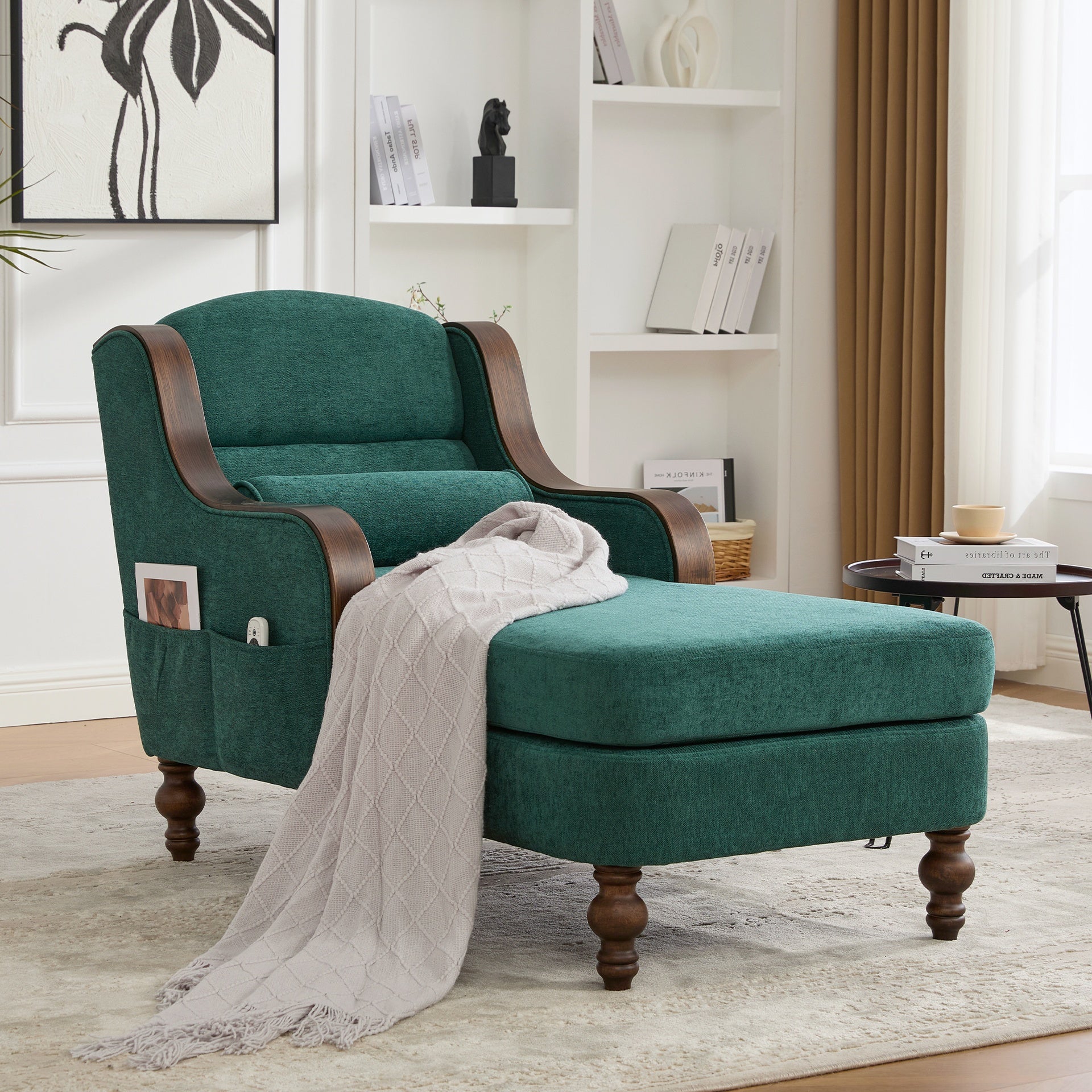 UNITED WE WIN Oversized Chaise Lounge Indoor,Fabric Single Sofa Bed with Wide Seat,Upholstered Lazy Sleeper Armchair,Reading Couch Set for Living Room,Bedroom
