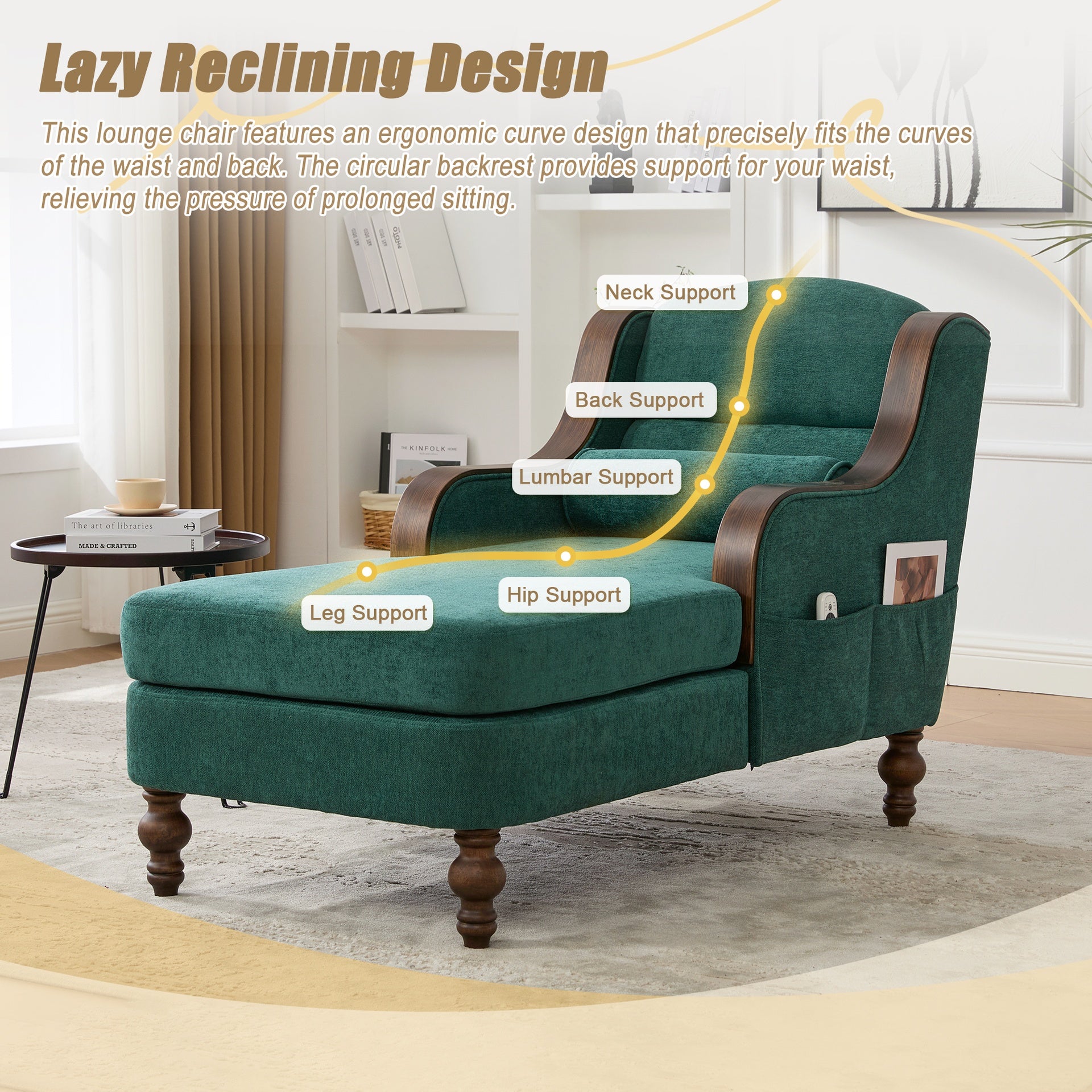 UNITED WE WIN Oversized Chaise Lounge Indoor,Fabric Single Sofa Bed with Wide Seat,Upholstered Lazy Sleeper Armchair,Reading Couch Set for Living Room,Bedroom