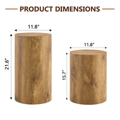 Modern Minimalist Set of Two Wood color Cylinder Marble-Patterned MDF Coffee Tables.The cylindrical table with its patterned design can be easily integrated into a variety of interior styles.