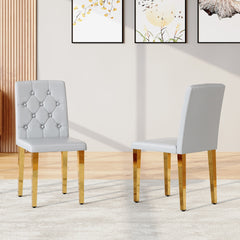 2-piece set of light grey PU dining chairs: ergonomically designed buckle backrest, 35 inches high, gold metal legs, combining comfort and texture.Suitable for family restaurants, banquet hall, etc.