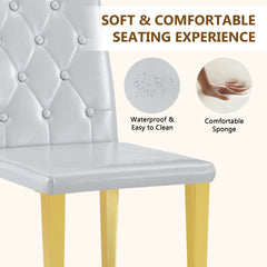 2-piece set of light grey PU dining chairs: ergonomically designed buckle backrest, 35 inches high, gold metal legs, combining comfort and texture.Suitable for family restaurants, banquet hall, etc.