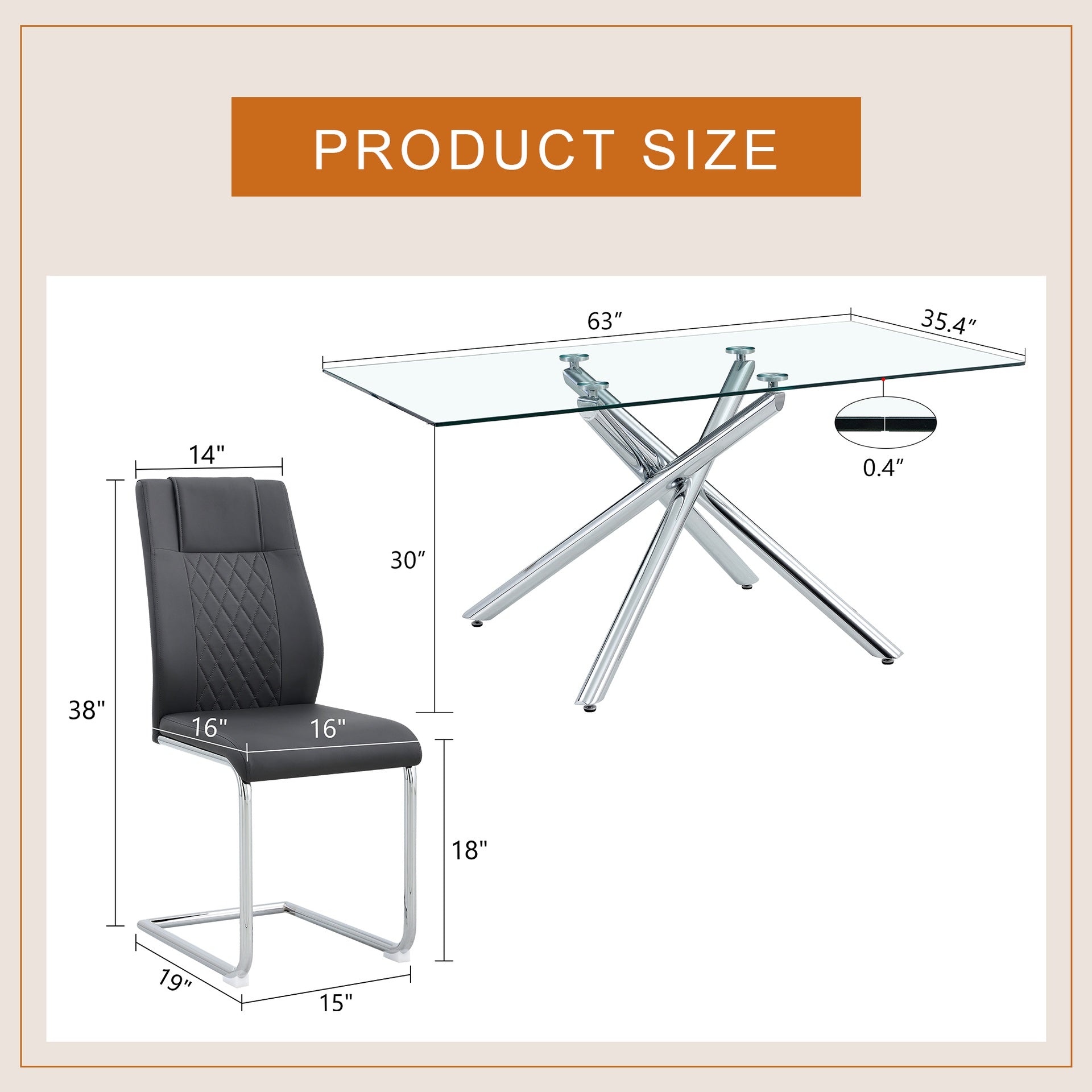 Table and chair set.Modern Luxurious Transparent Tempered Glass Dining Table Set with 4 Chairs.Single Fork Silver Metal Table Legs.Black high-quality PU dining chairs with silver metal legs.