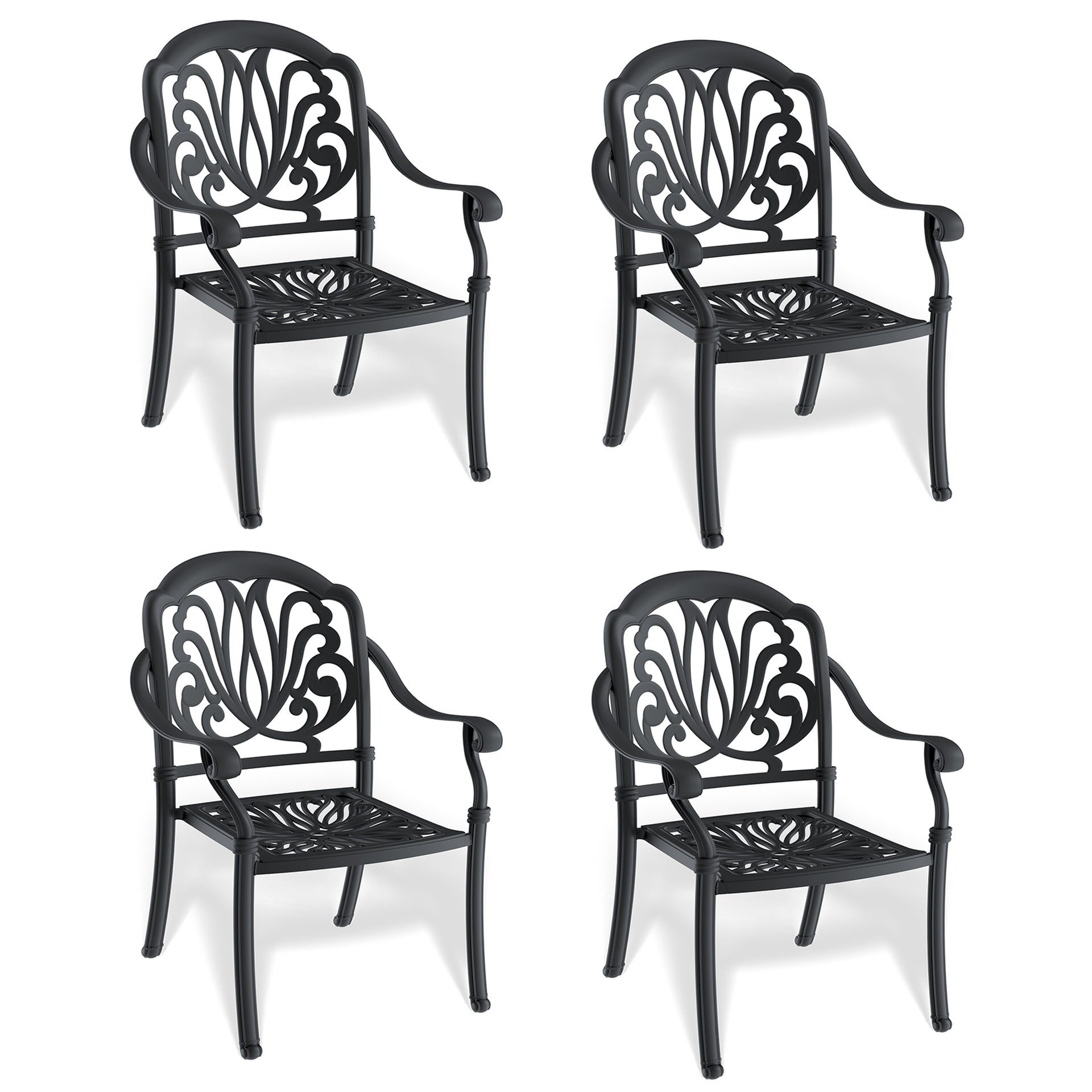 Cast Aluminum Patio Dining Chair 4PCS With Black Frame and Brown Cushions(same as W1710S00504)