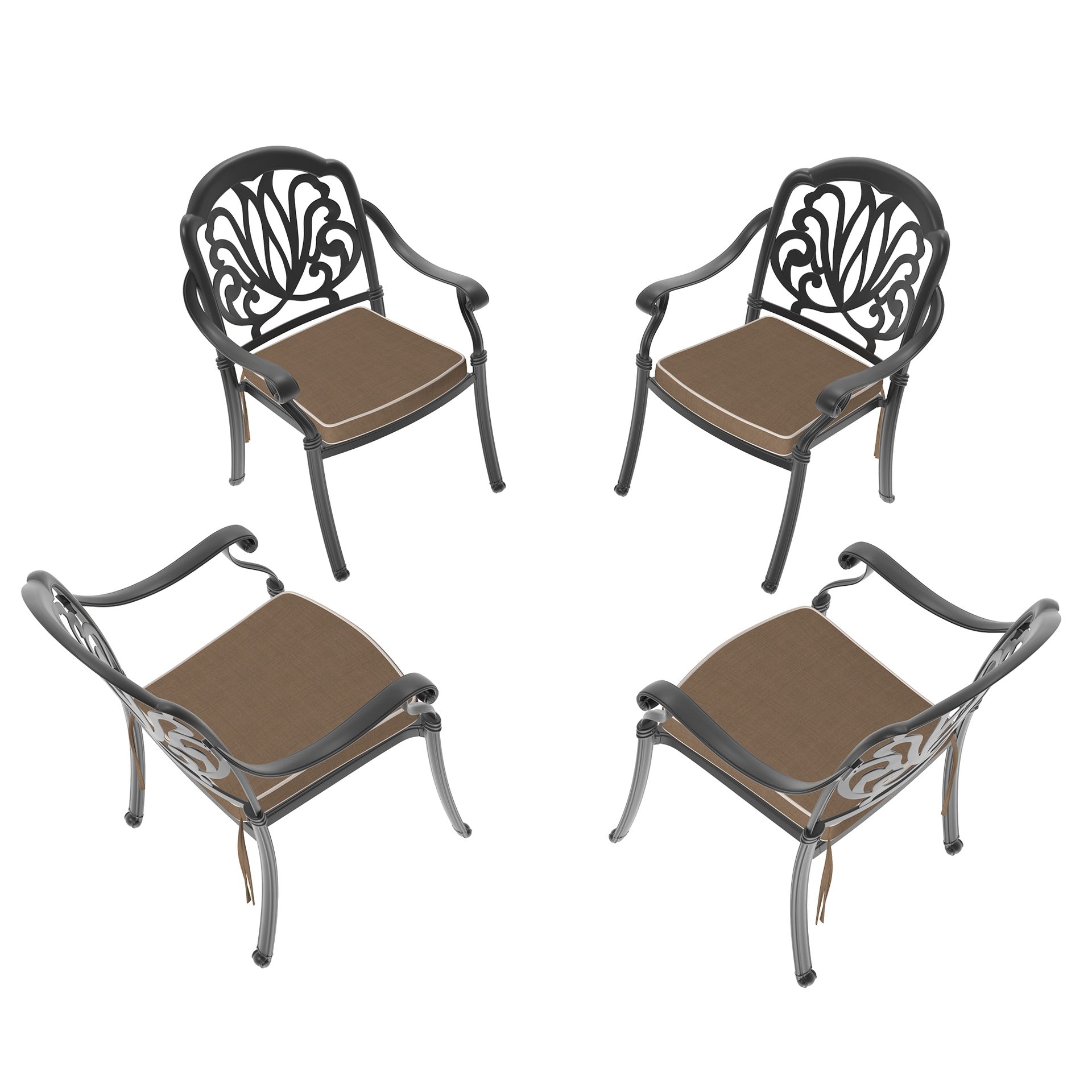 Cast Aluminum Patio Dining Chair 4PCS With Black Frame and Brown Cushions(same as W1710S00504)